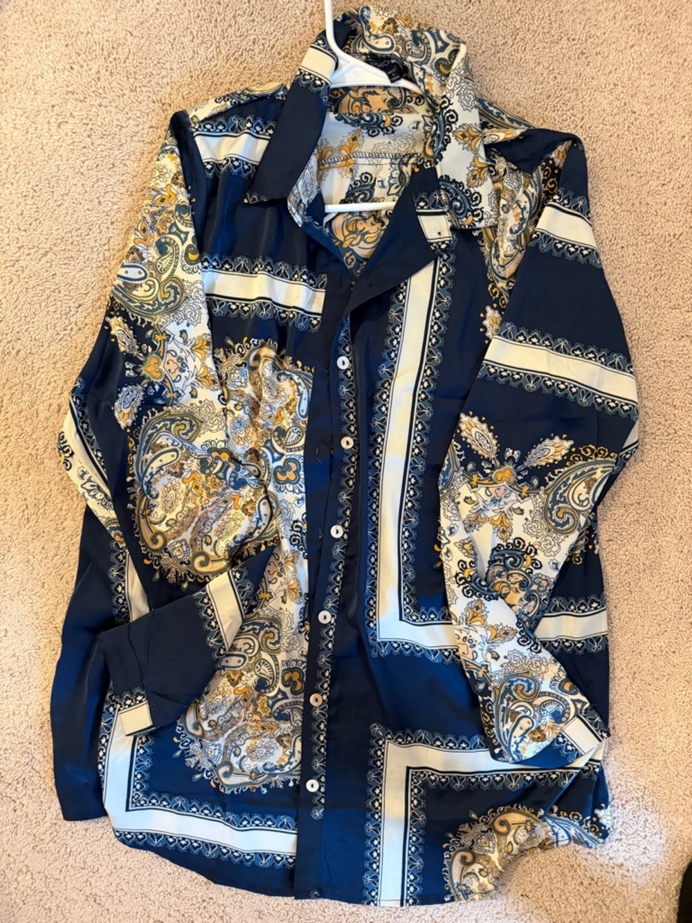Women’s Navy Paisley Button-Up Shirt